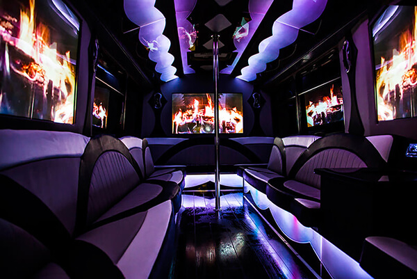 leather seats on a New Orleans party bus